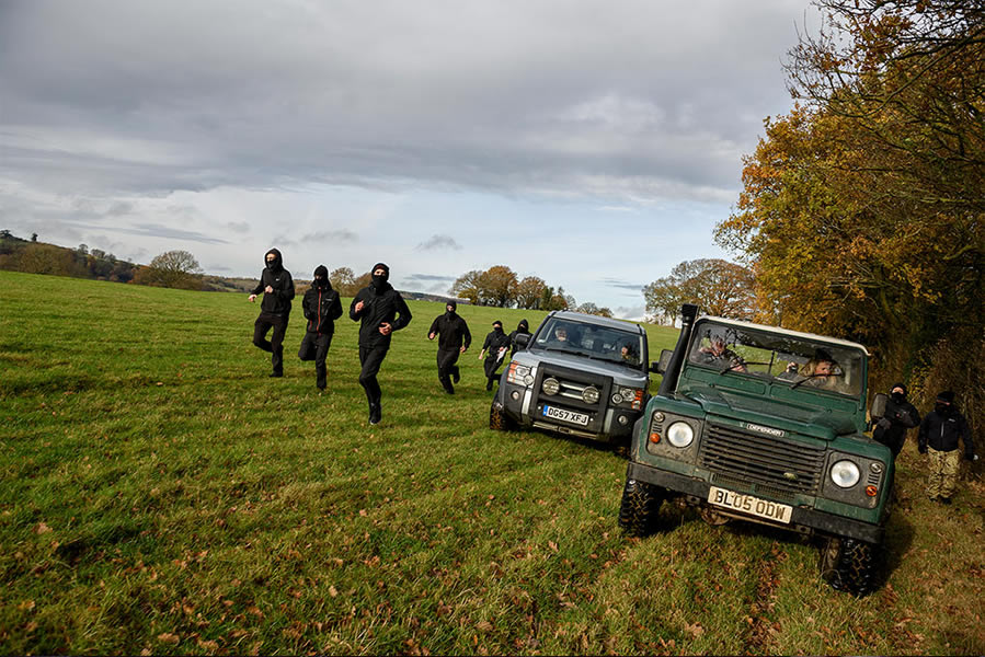 Sabs in the field being watched by hunt support