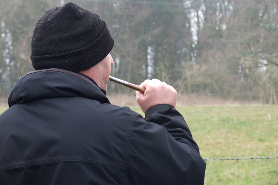 Sab blowing a hunting horn